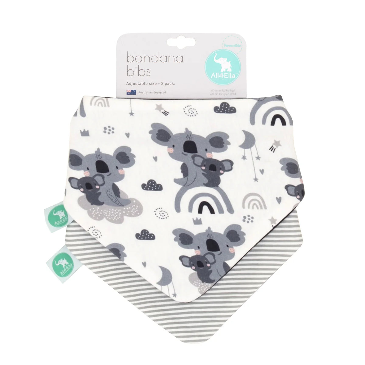 All4Ella Bandana Bibs 2 Pack - Koala Grey