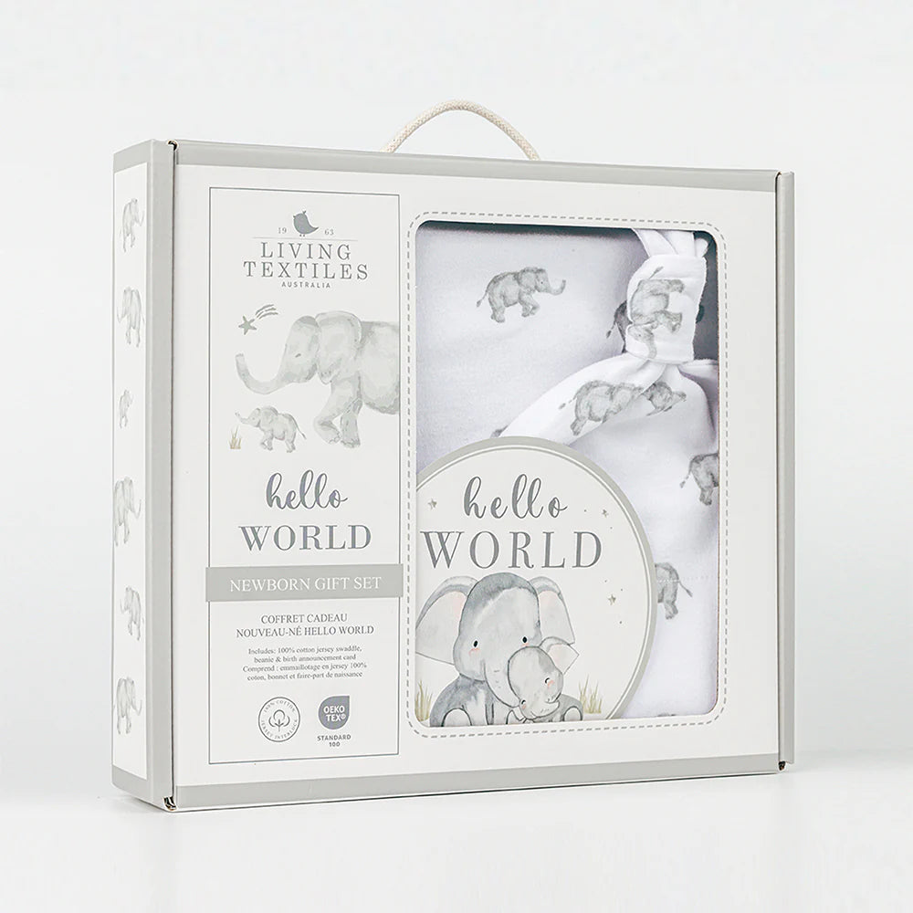 Living Textiles Hello World Gift Set- Watercolour Elephant