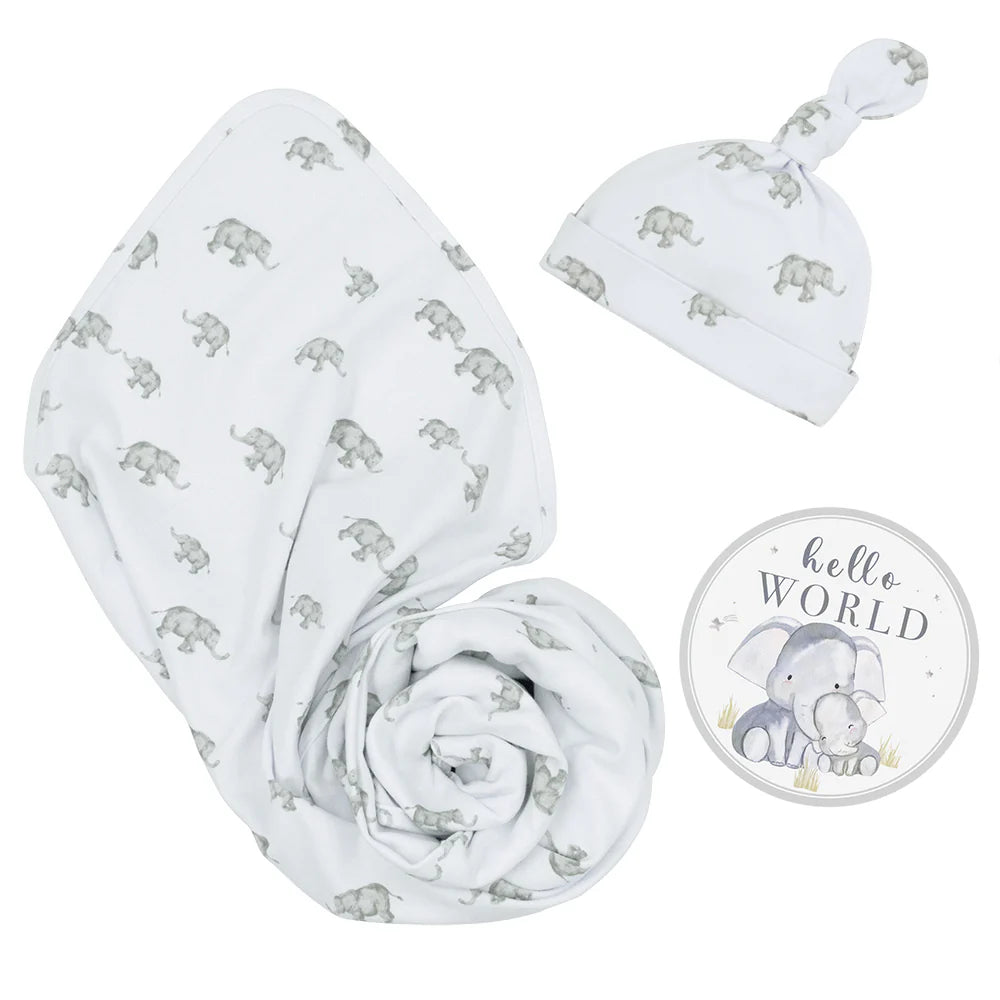 Living Textiles Hello World Gift Set- Watercolour Elephant