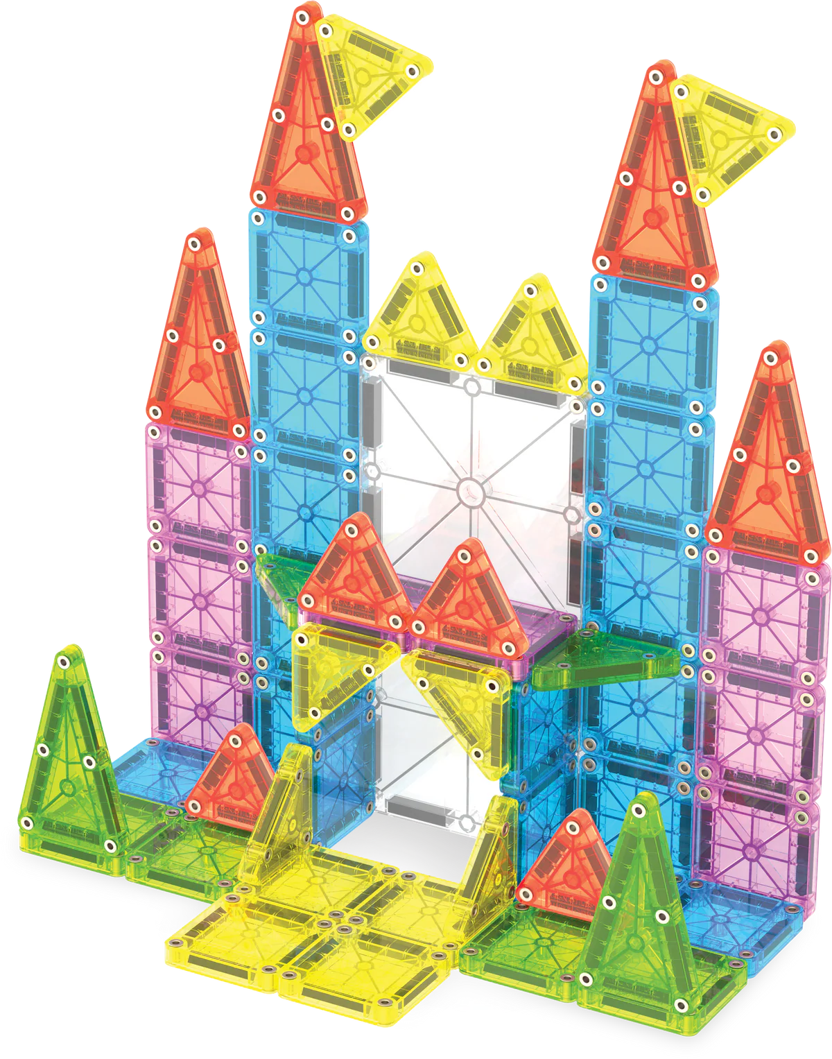 Magna-Tiles microMAGS Travel Deluxe 55-piece magnetic tile set in bright translucent colours, portable STEM building toy for creative play on the go
