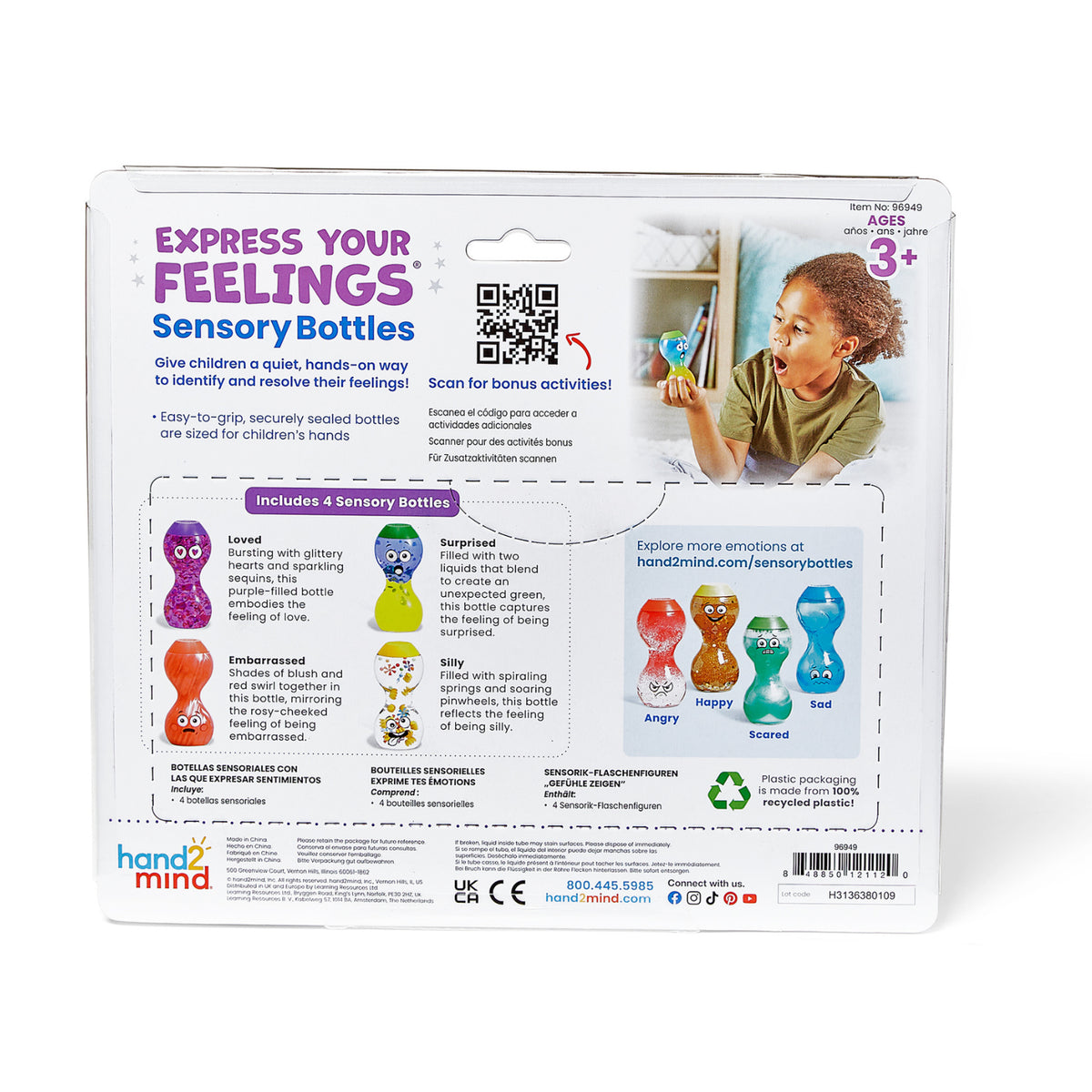 Hand2mind Express Your Feelings Sensory Bottles - Embarrassed, Silly, Surprised & Loved