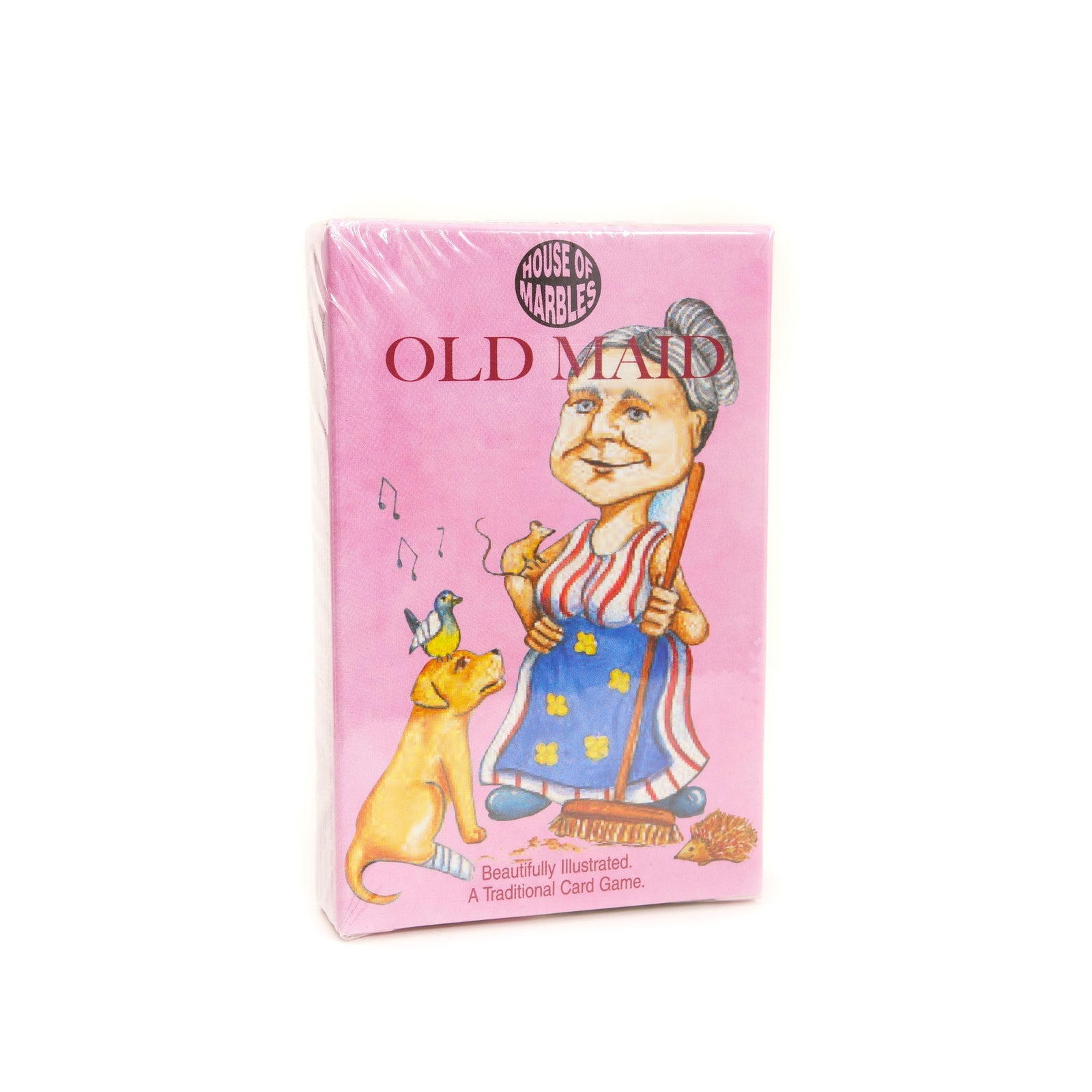 Old Maid card game with colourful illustrated cards in compact box, classic kids matching and memory game for ages 3+
