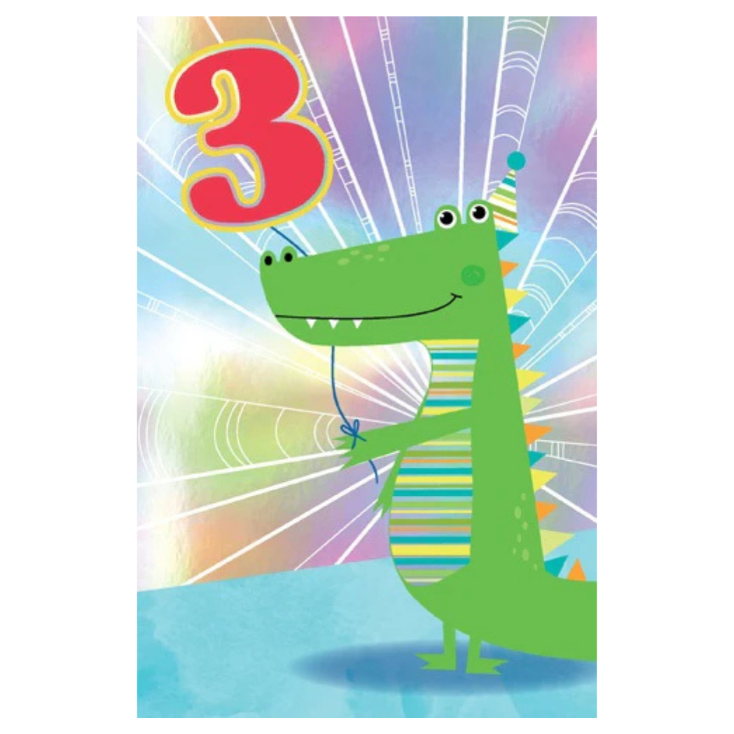 3rd Birthday Crocodile Card - Fun &amp; Playful