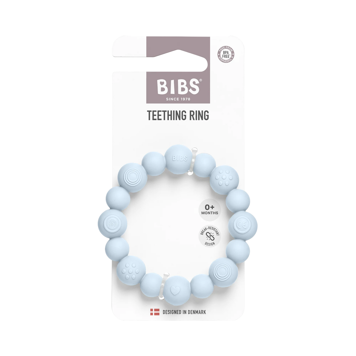 BIBS Teething Ring Beaded - Baby Blue