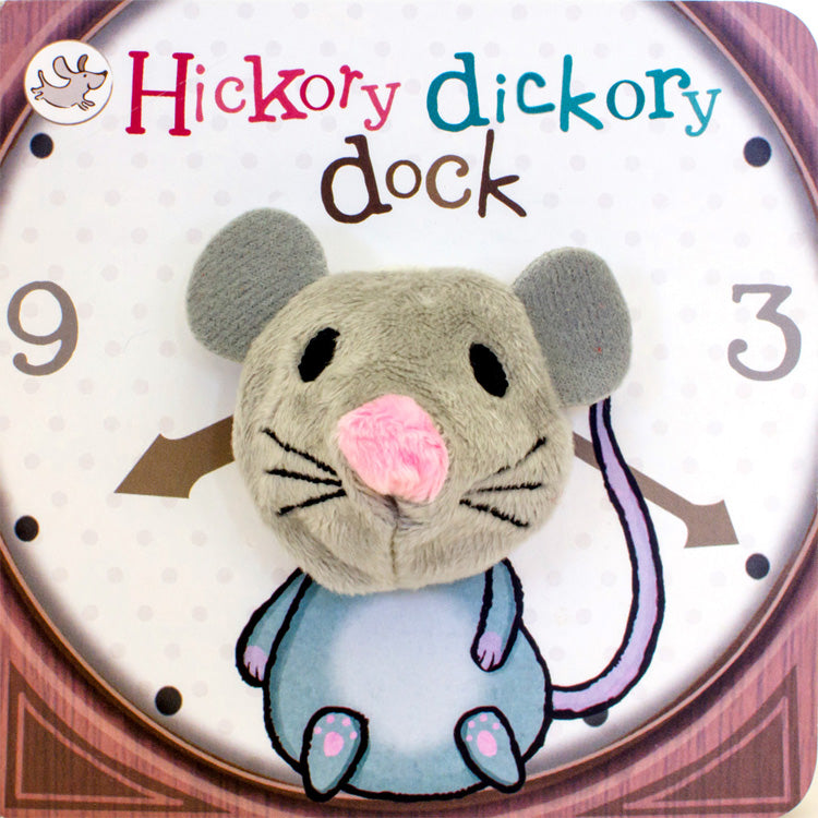 Hickory Dickory Dock Finger Puppet Board Book featuring a cute mouse puppet peeking through pages