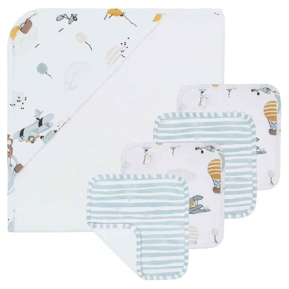 Living Textiles 5pc Baby Bath Set- Up Up &amp; Away