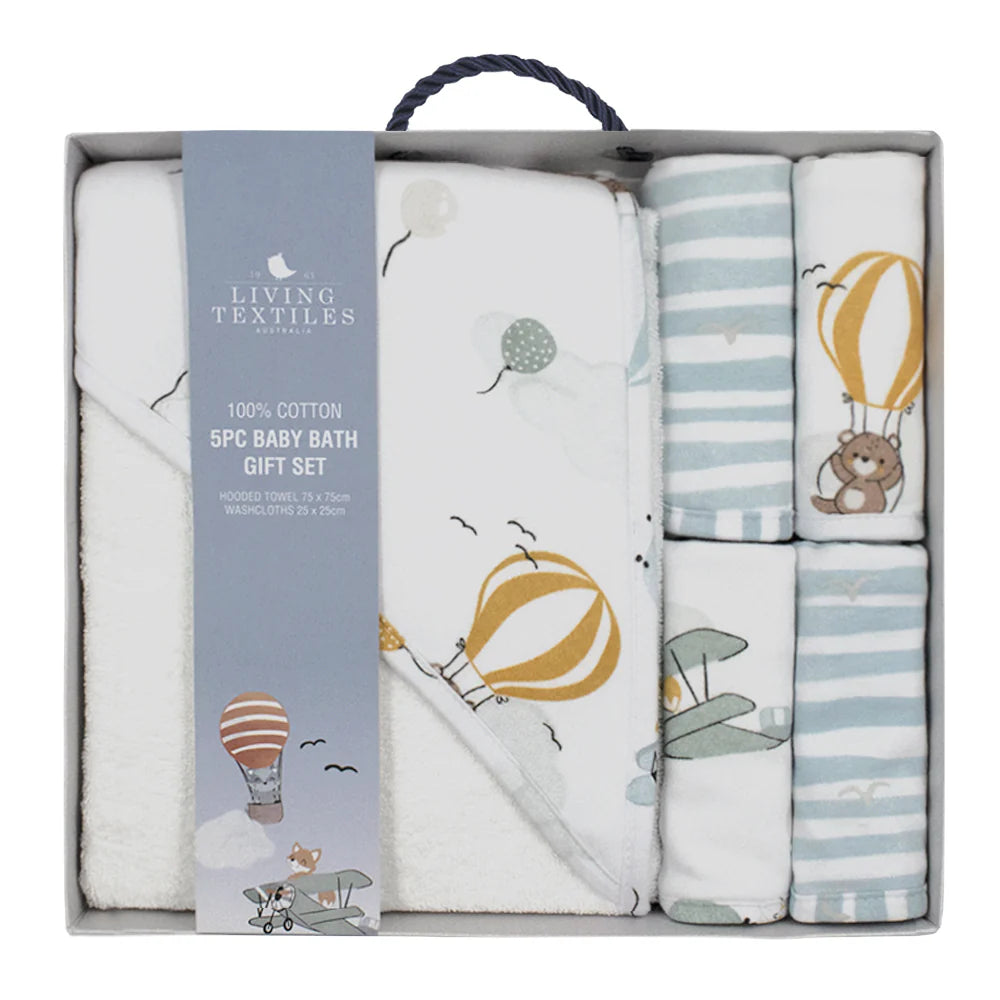 Living Textiles 5pc Baby Bath Set- Up Up &amp; Away