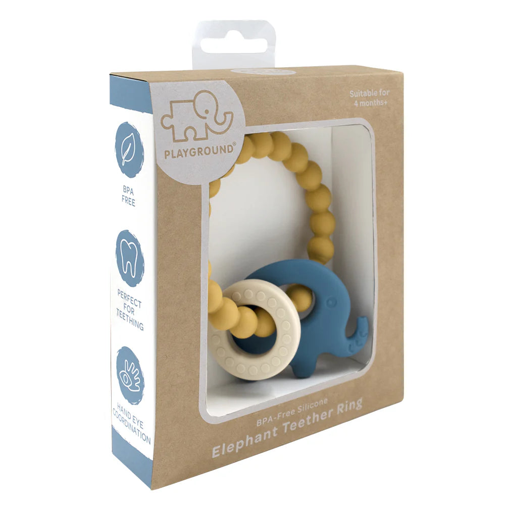 Playground Silicone Elephant Teether - Steel Blue