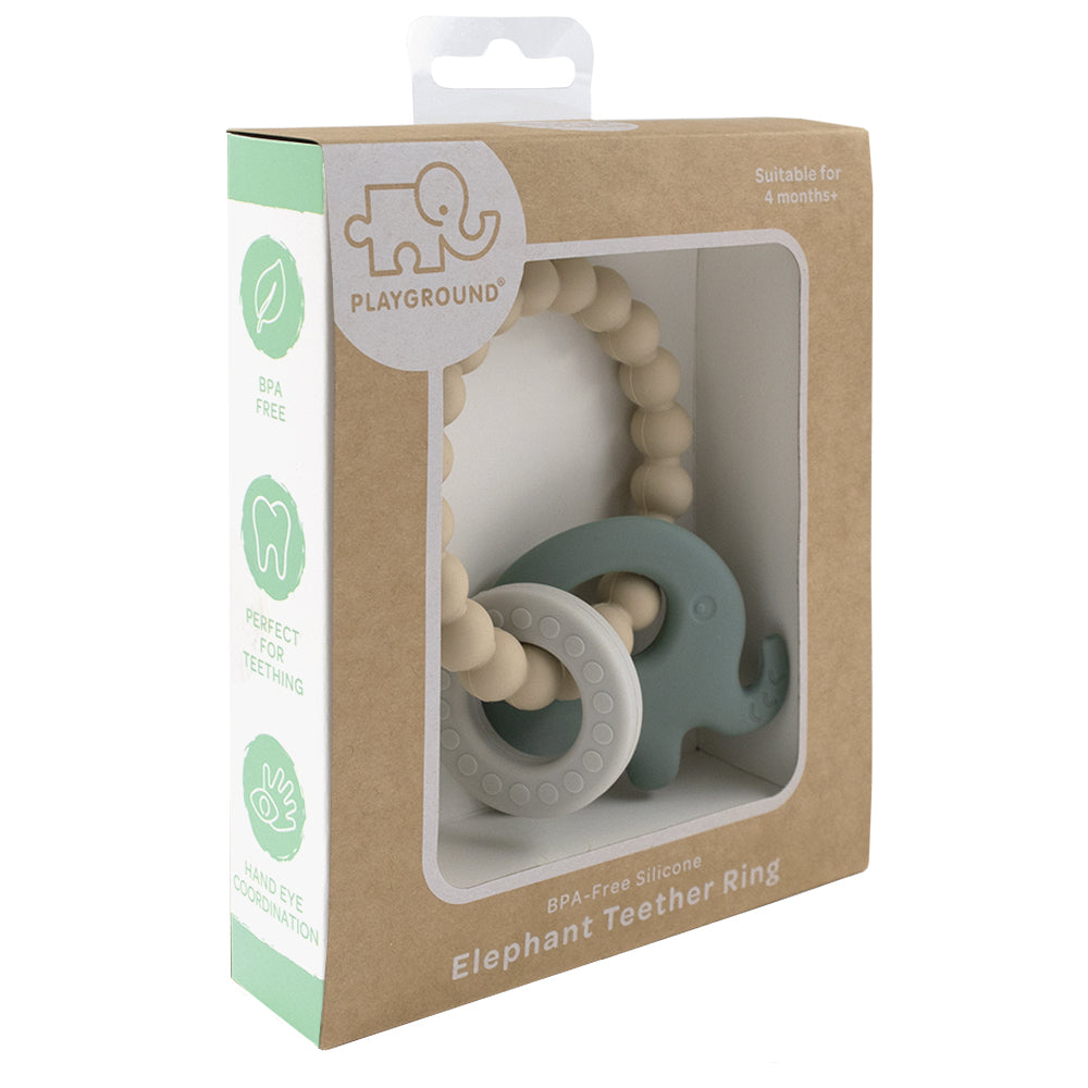 Playground Silicone Elephant Teether - Sage