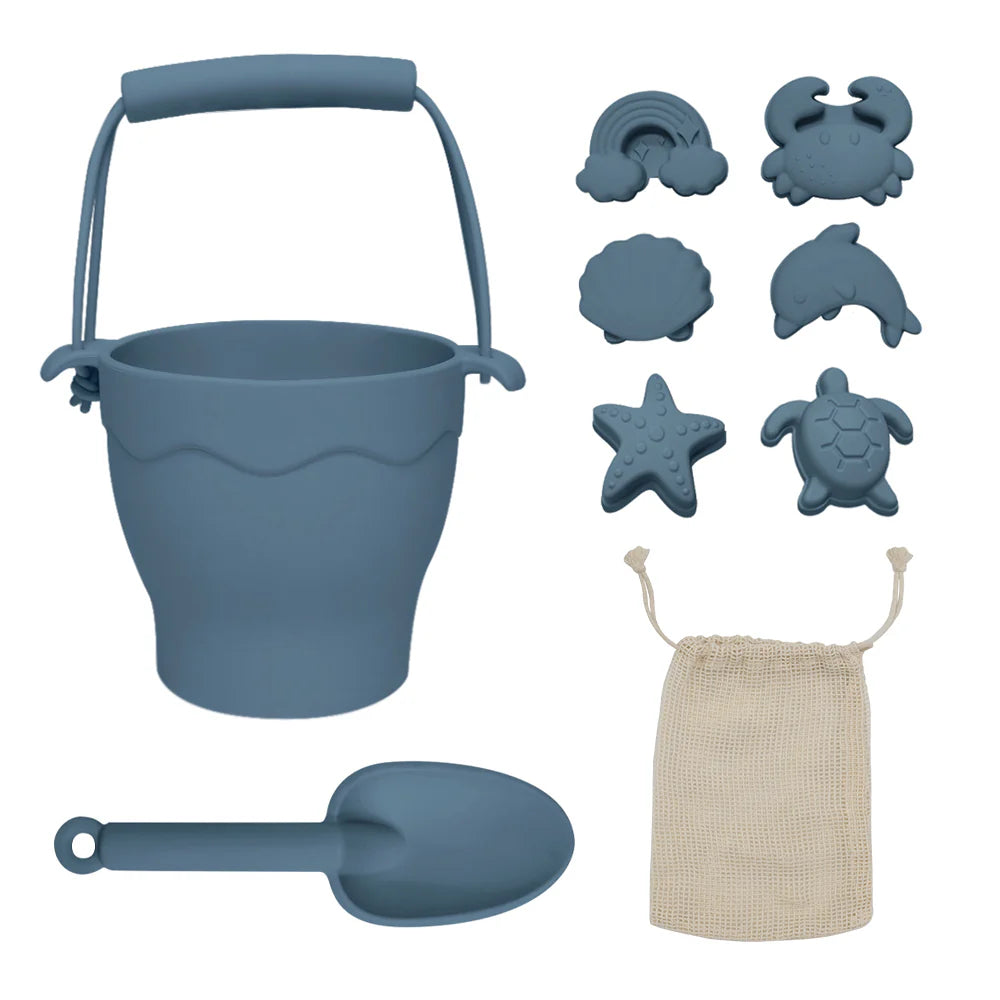 Playground Silicone 8pc Bucket &amp; Spade Set - Steel Blue