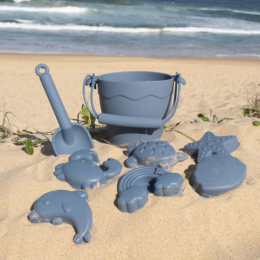 Playground Silicone 8pc Bucket &amp; Spade Set - Steel Blue