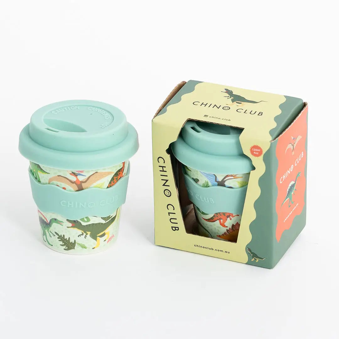 Chino Club Reusable Bamboo 120ml Cup - Green Dino