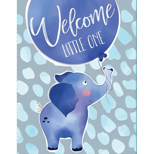 Welcome Little One Elephant Blue Mini Card