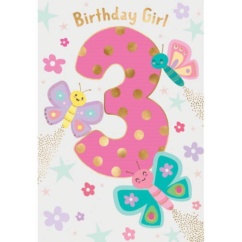 Birthday Girl 3 Butterfly Card