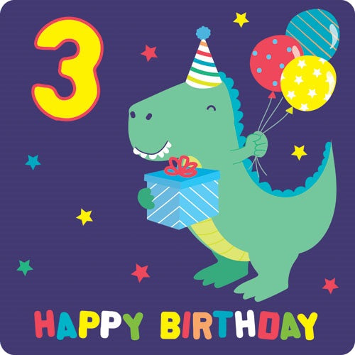 Three Happy Birthday Dino Small Card