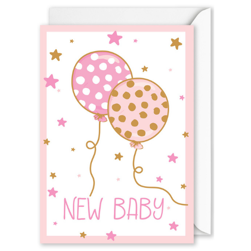 Foiled Card: &quot;NEW BABY&quot; Pink Balloons