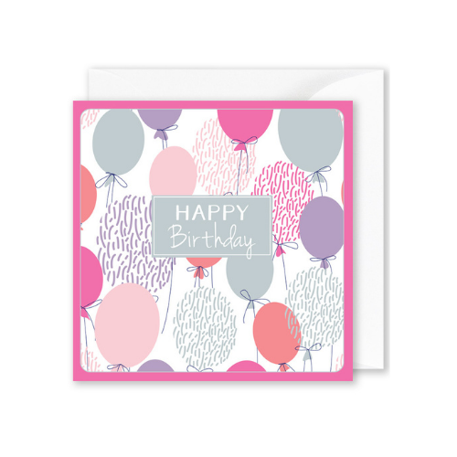 Foiled Card: &quot;Happy Birthday&quot; Pink &amp; Silver Balloons