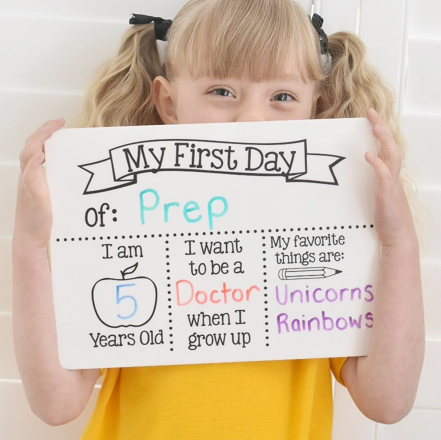 First Day of School Board – reusable acrylic milestone plaque by Inspired Wholesale with “My first day of” design