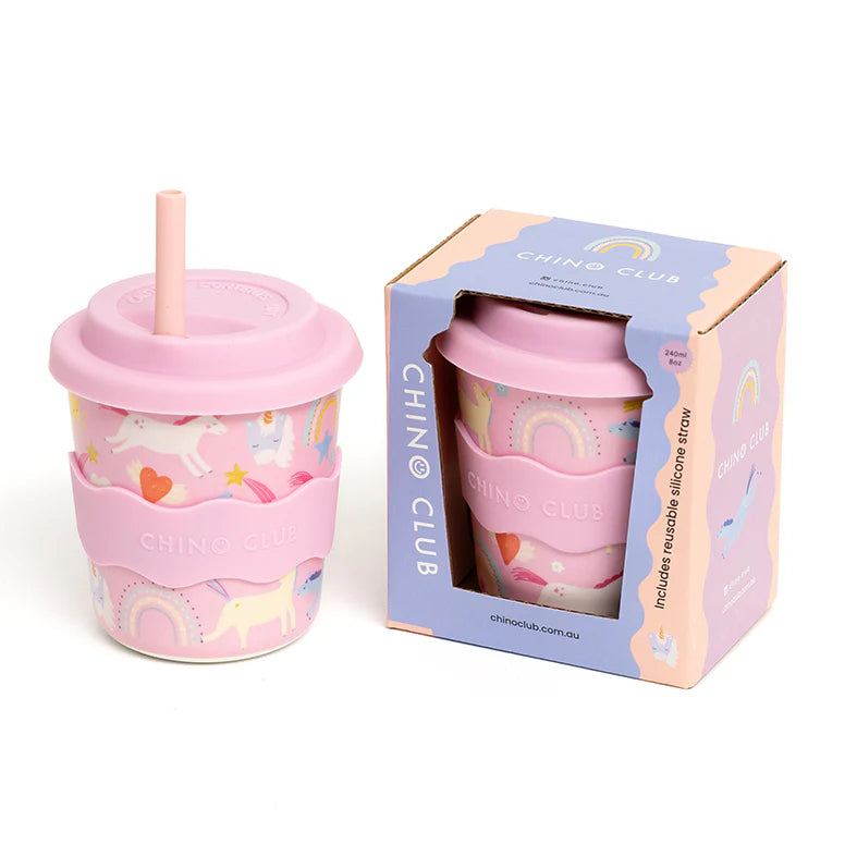 Chino Club Reusable Bamboo 240ml Cup - Pink Unicorn