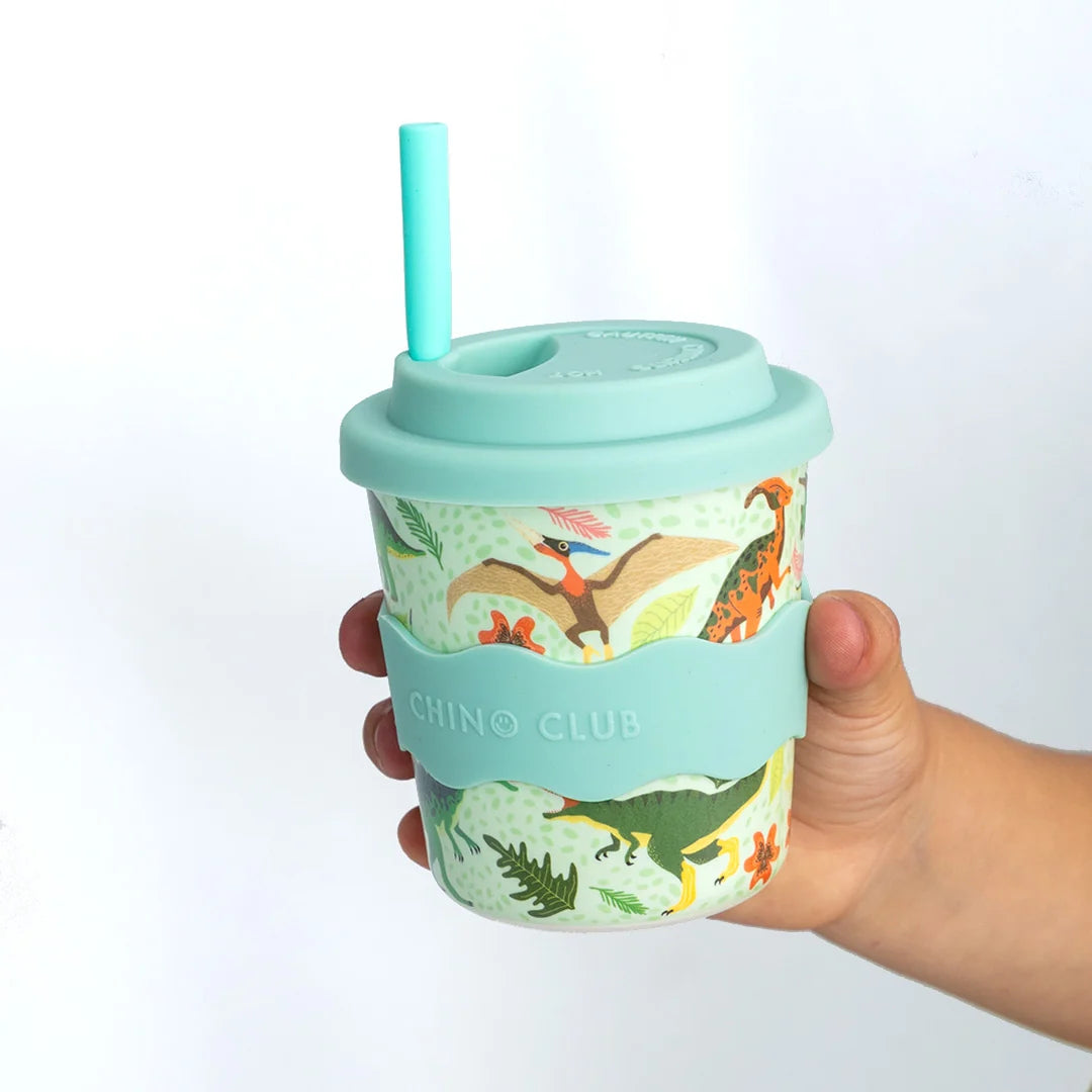 Chino Club Reusable Bamboo 240ml Cup - Green Dino