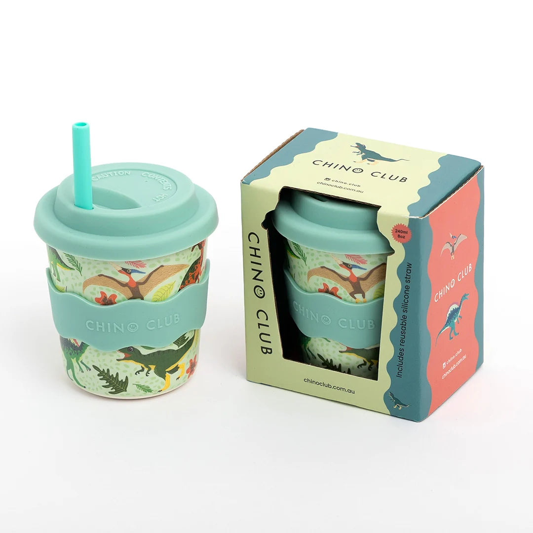 Chino Club Reusable Bamboo 240ml Cup - Green Dino