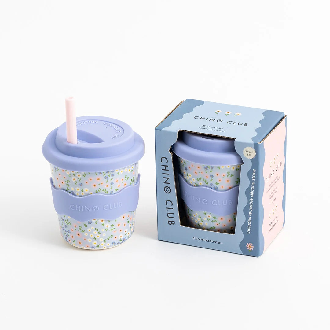 Chino Club Reusable Bamboo 240ml Cup - Blue Floral
