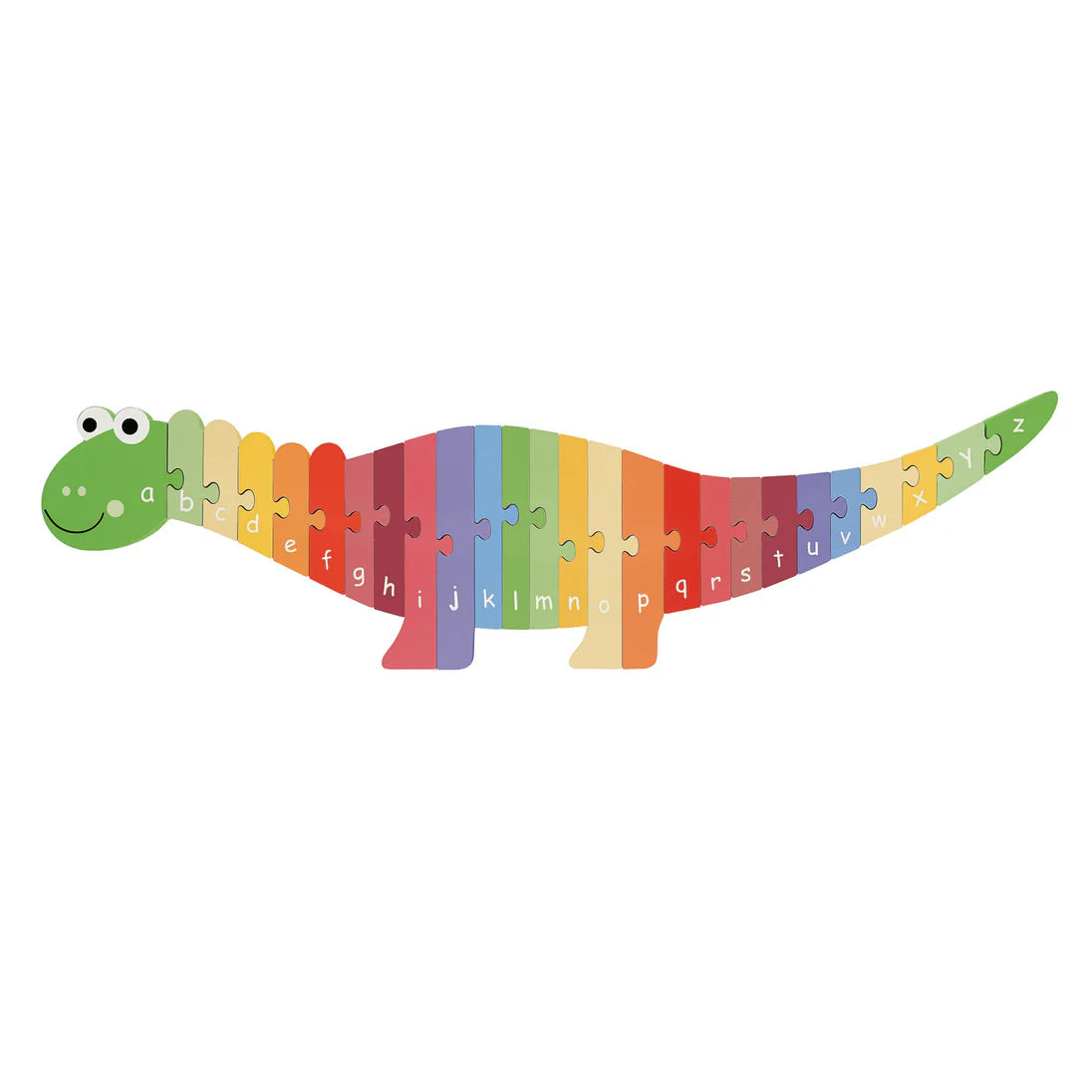Wooden Dinosaur Alphabet Puzzle – colourful eco-friendly ABC learning toy made from sustainable wood, 15x59cm, 18m+