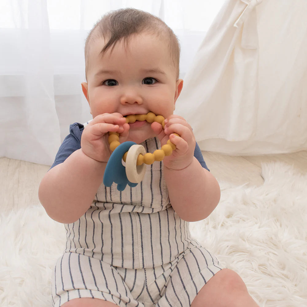 Playground Silicone Elephant Teether - Steel Blue