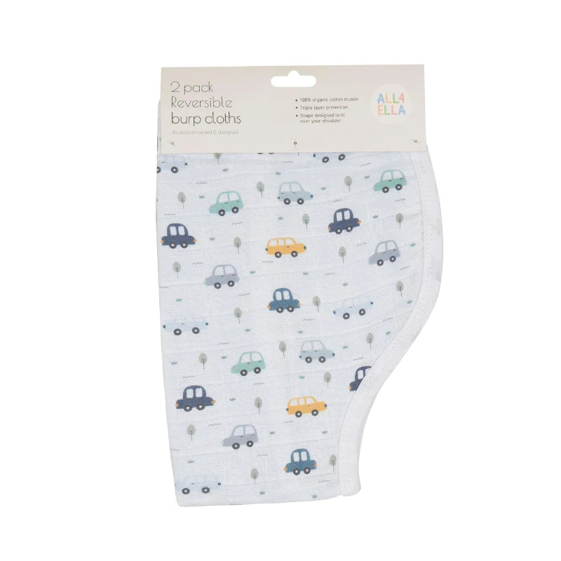 All4Ella Reversible Burp Cloth 2Pk - Beep Beep