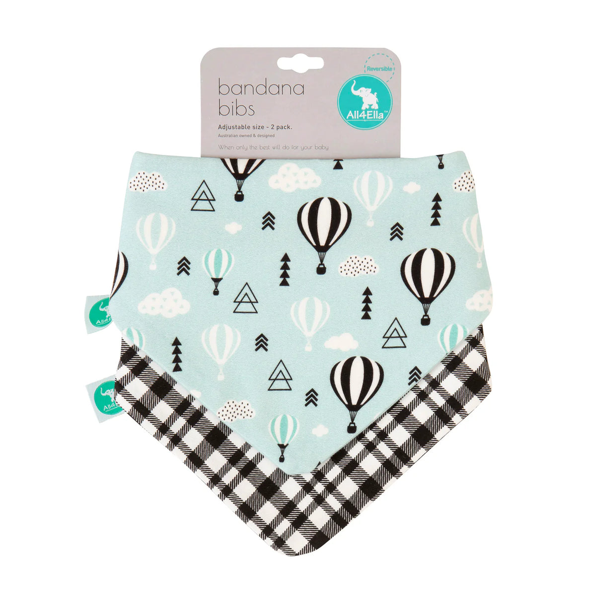 All4Ella Bandana Bibs 2 Pack - Hot Air Balloons