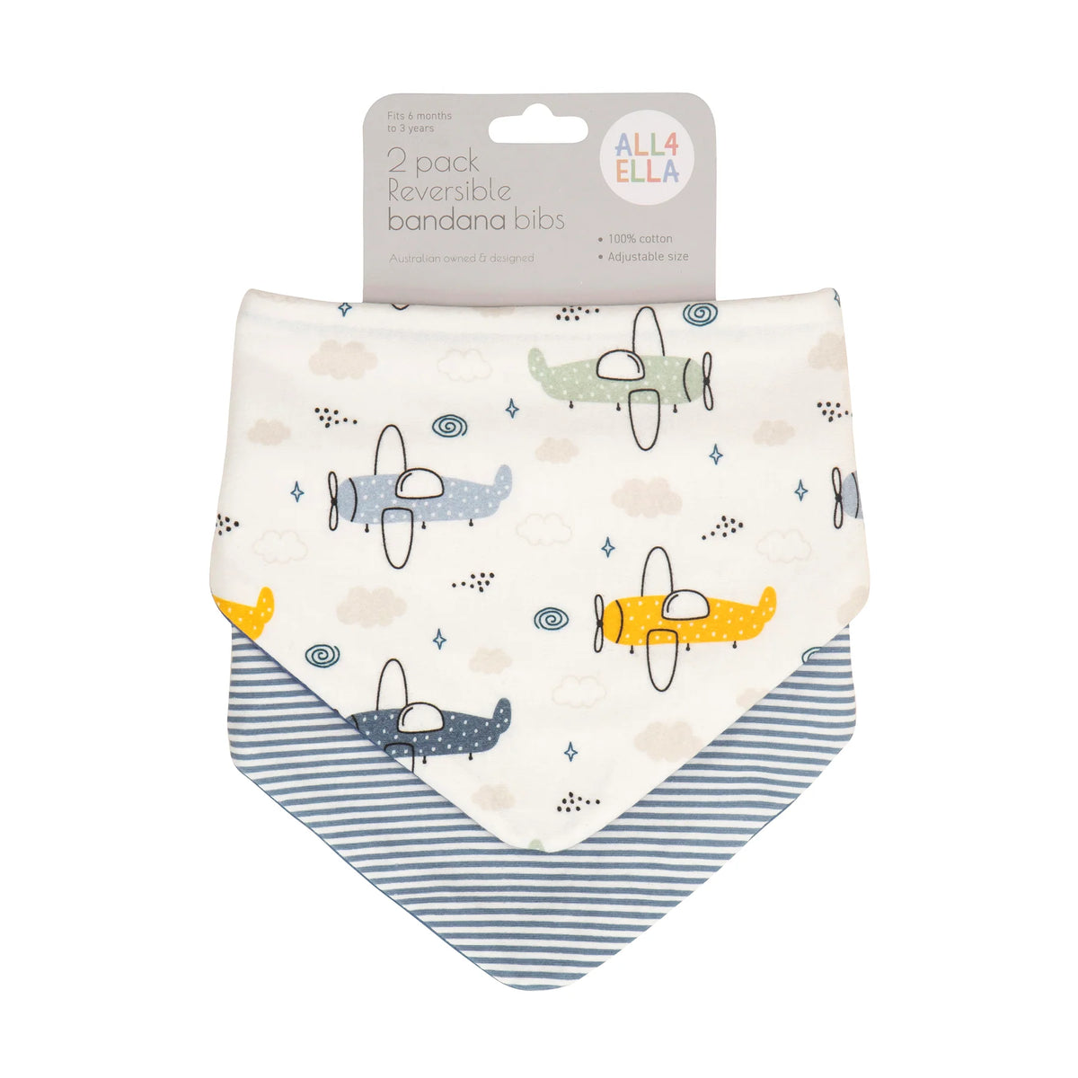 All4Ella Bandana Reversible Bibs 2 Pack - Planes