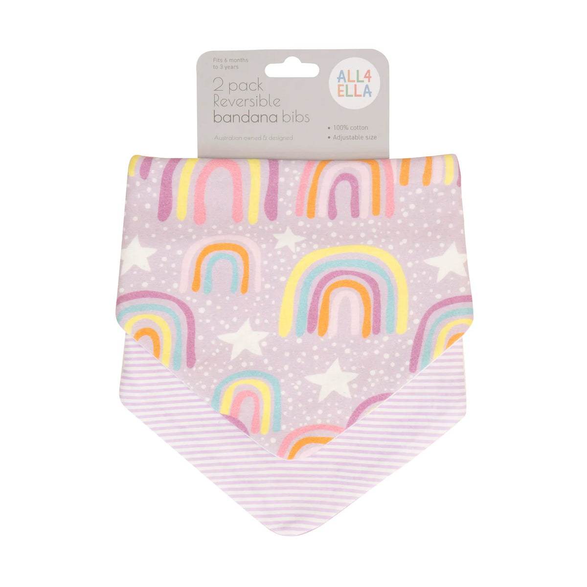 All4Ella Bandana Bibs 2 Pack - Lilac Rainbows