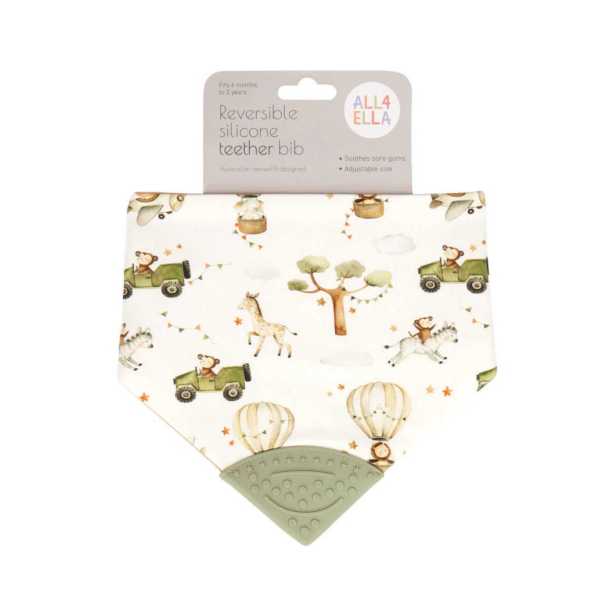 All4Ella Bandana Bib with Silicone Teether - Monkey