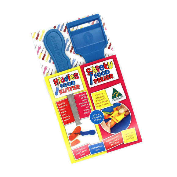 Twin Pack – Kiddies Food Kutter and Safety Food Peeler - Blue