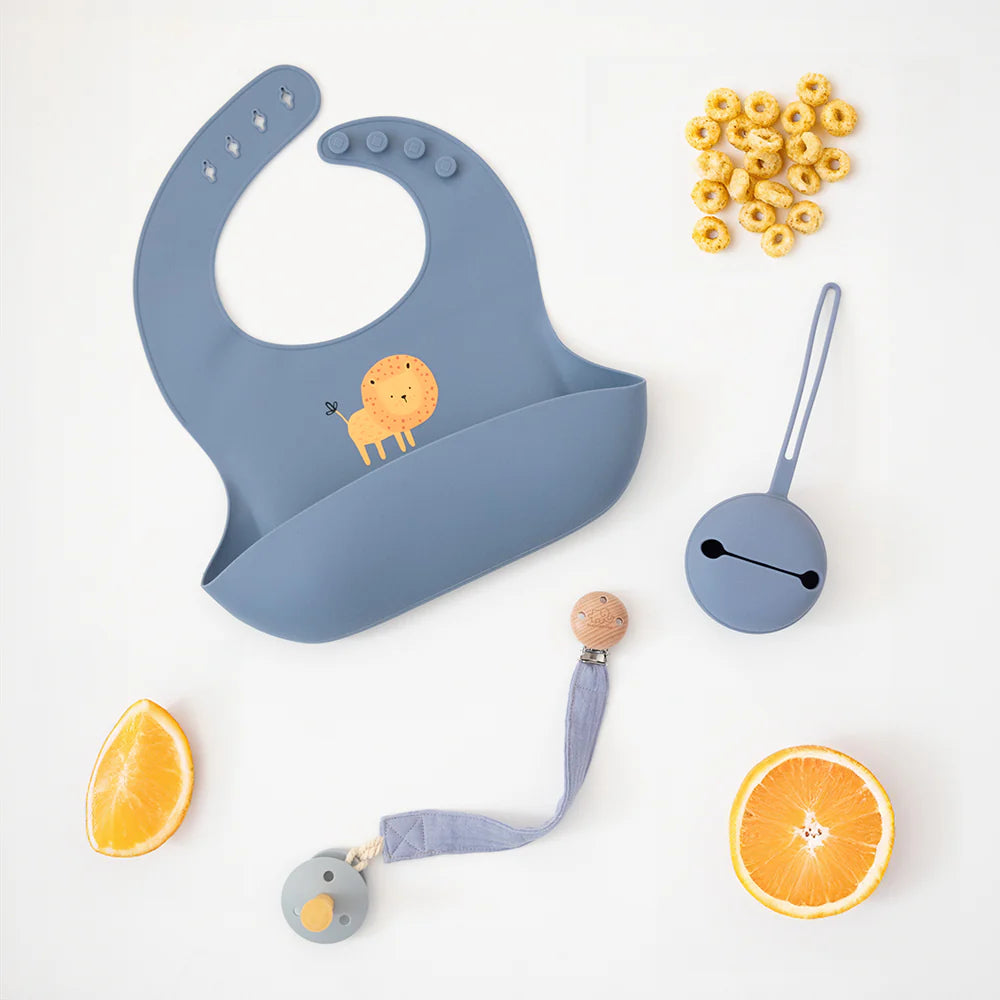 Playground Silicone Bib - Lion/Steel Blue