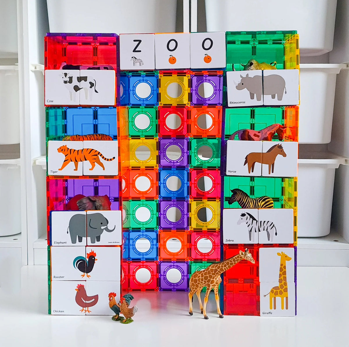 Learn &amp; Grow Magnetic Tile Toppers - Animal Duo Puzzle Pack (40 Pieces)