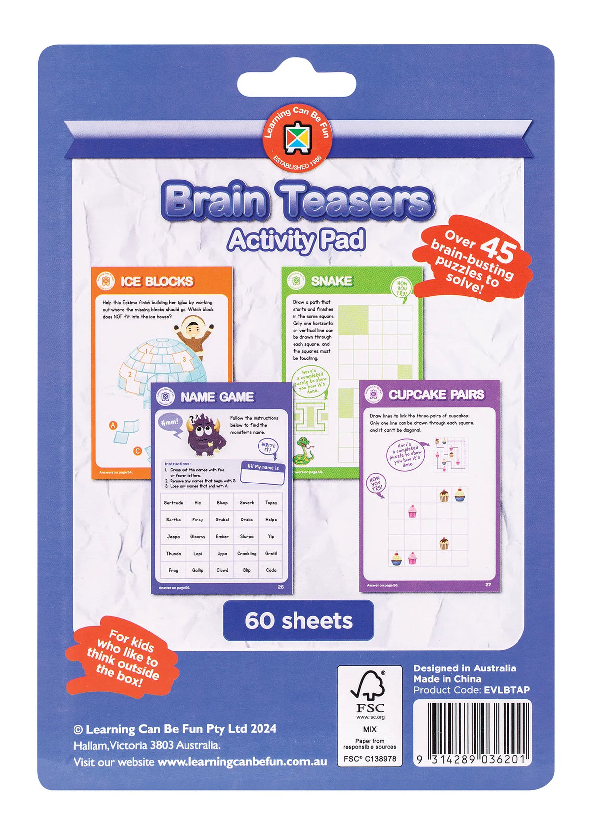 Learning Can Be Fun Brain Teasers Activity Pad