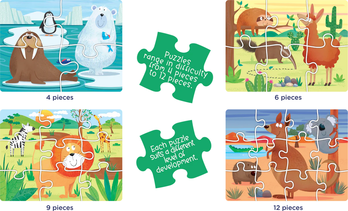 4-in-1 Puzzle Set: Animals of the World