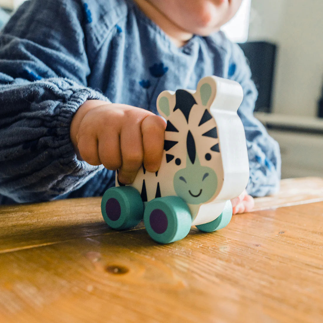 Wooden push along zebra toy made from FSC® sustainable wood, eco-friendly toy for toddlers aged 18m+, smooth and safe design