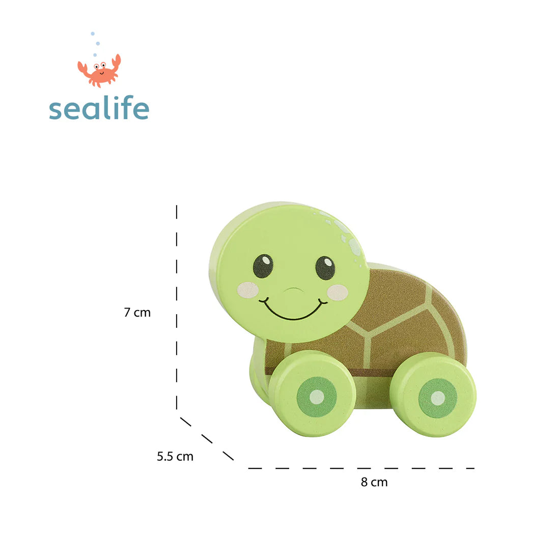 Wooden push along turtle toy made from sustainable wood, eco-friendly and safe toy for toddlers aged 18m+, smooth and colourful design