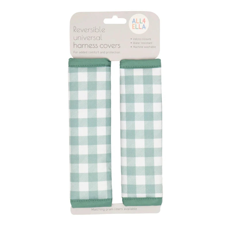 All4Ella Reversible Harness Covers - Gingham Sage