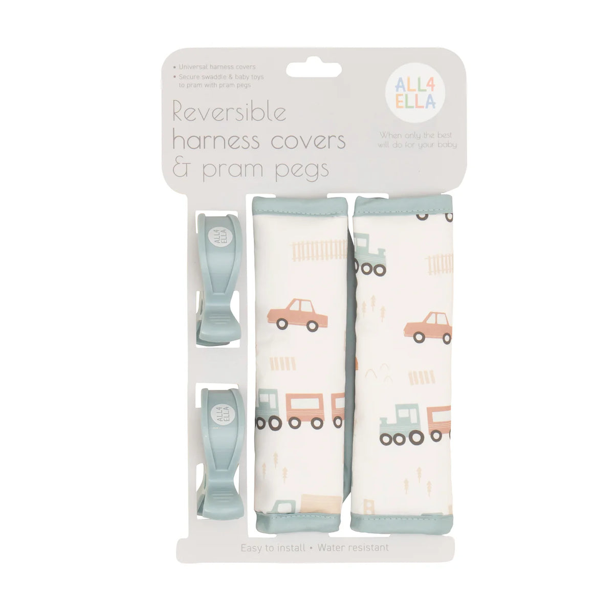 All4Ella Reversible Pram Harness Covers and Pram Pegs Set-Trucks