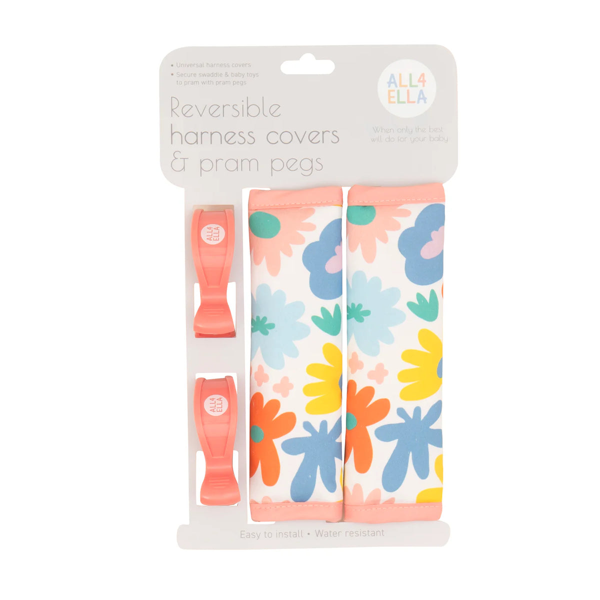 All4Ella Reversible Pram Harness Covers and Pram Pegs Set- Bright Floral