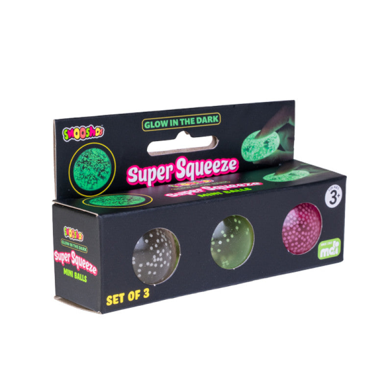 Smoosho&#39;s Super Squeeze Glow in The Dark Mini Balls - Set of 3