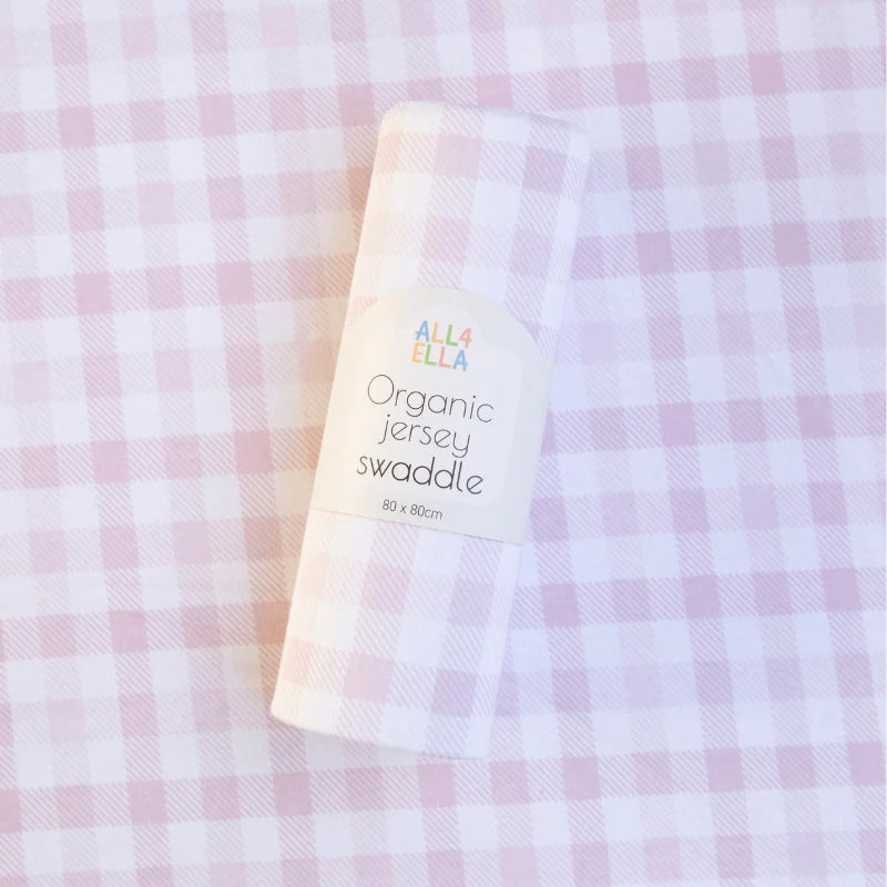 All4Ella Organic jersey swaddle - Gingham Pink