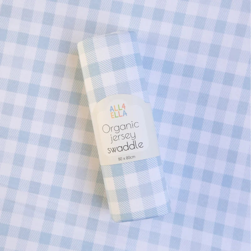 All4Ella Organic jersey swaddle - Gingham Blue