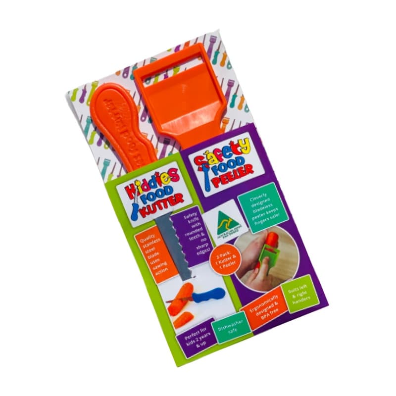 Kiddies Food Kutter and Safety Food Peeler - Twin Pack - Orange