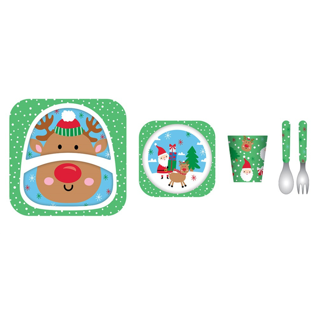 Christmas Bamboo Dinner Set – 5 Piece Reindeer