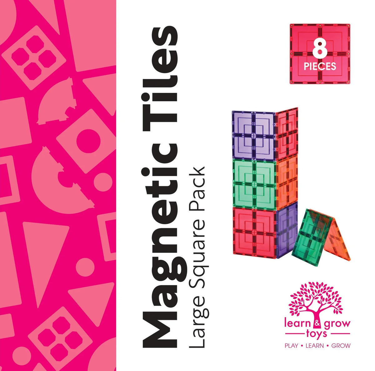 Learn &amp; Grow Magnetic Tiles - Large Square Pack (8 Pieces)