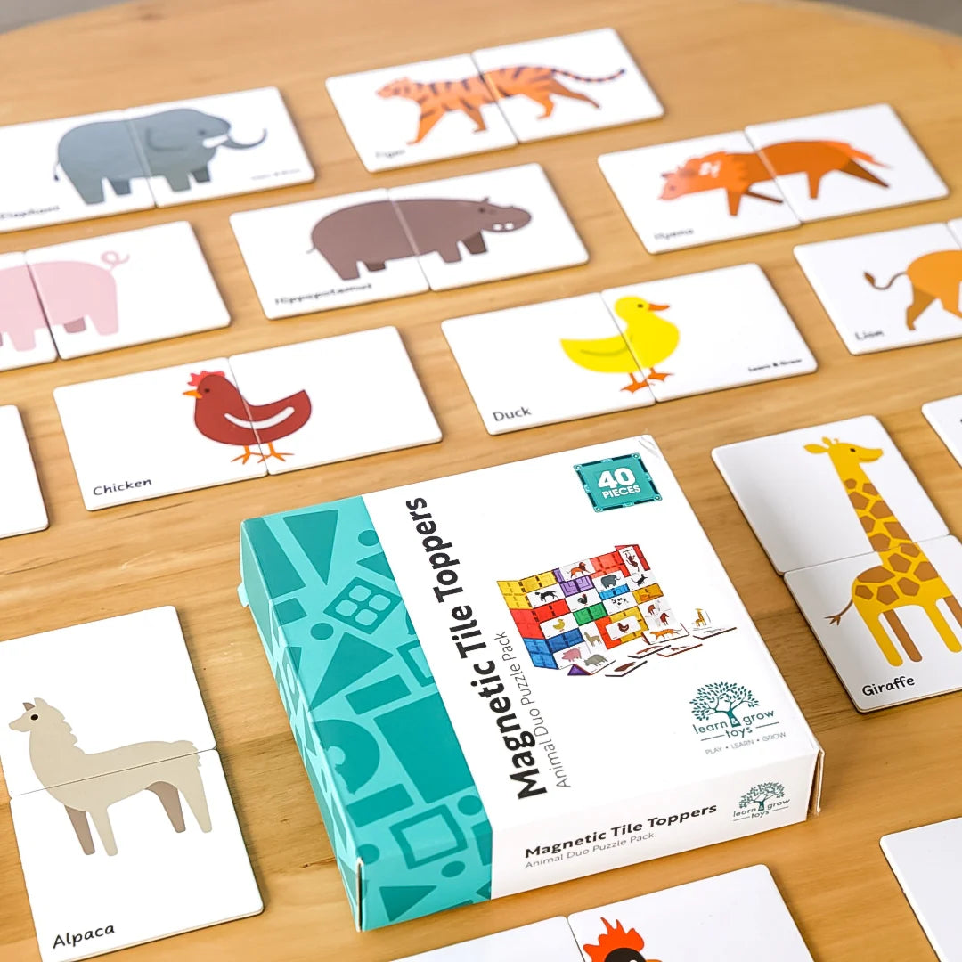 Learn &amp; Grow Magnetic Tile Toppers - Animal Duo Puzzle Pack (40 Pieces)
